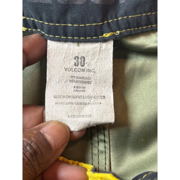 Volcom Mens Chino Twill Board Shorts Olive & Yellow Size 30 - Picture 7 of 10